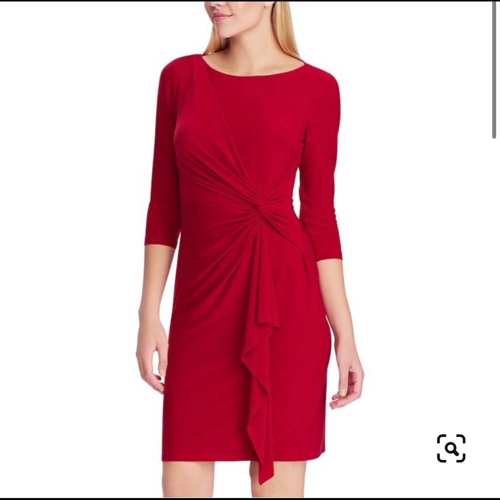 Size Large Chaps 3/4 sleeve red sheath dress